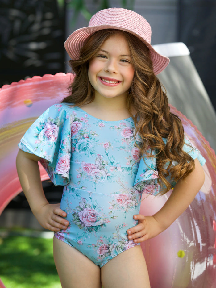 Petal Splash Flare Sleeve One Piece Swimsuit Mia Belle Girls