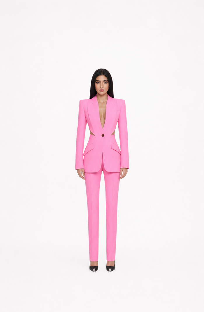 Pink Cut-Out Tailored Blazer & Slim Pants Suit Set – LUNA