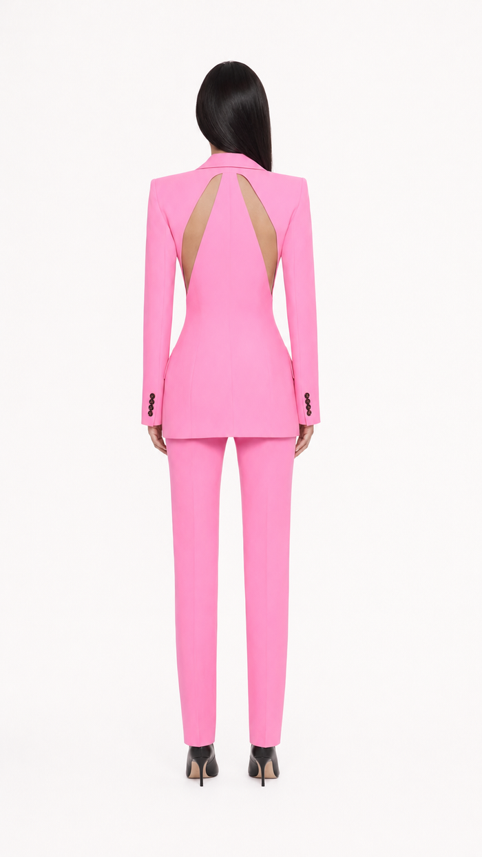 Pink Cut-Out Tailored Blazer & Slim Pants Suit Set – LUNA