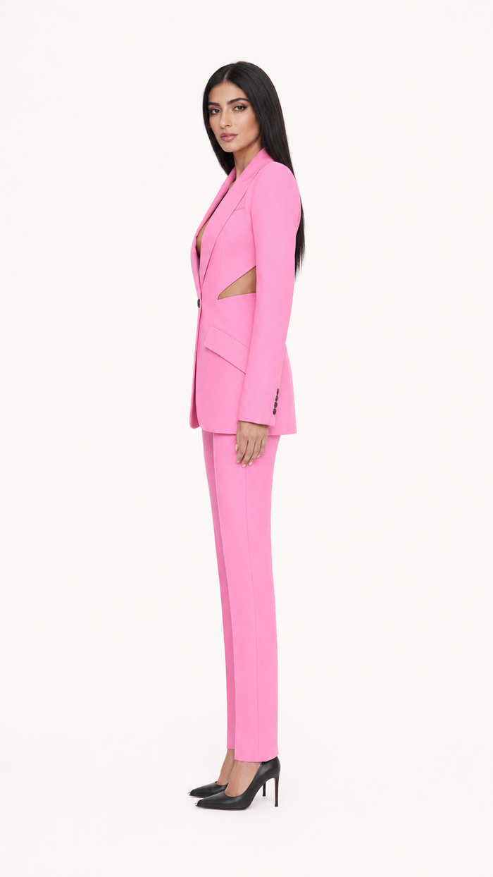 Pink Cut-Out Tailored Blazer & Slim Pants Suit Set – LUNA