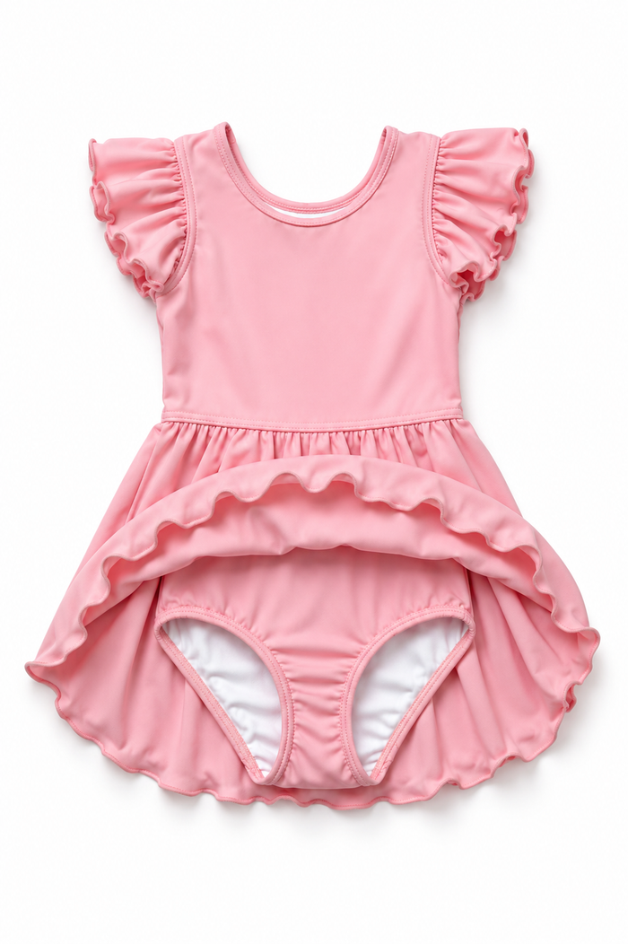 Pink Flutter Sleeve Active Dress with Built-In Bloomers
