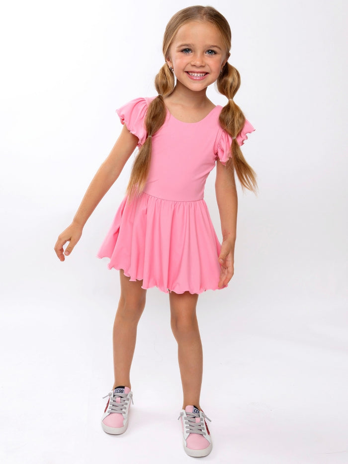 Stylish girls pink athleisure dress for everyday wear