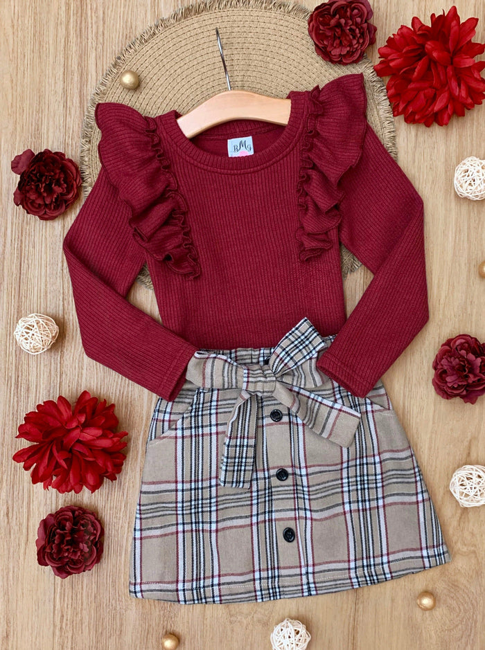 Plaid Chic Girls Ruffled Top and Brushed Fleece Skirt Set Mia Belle Girls