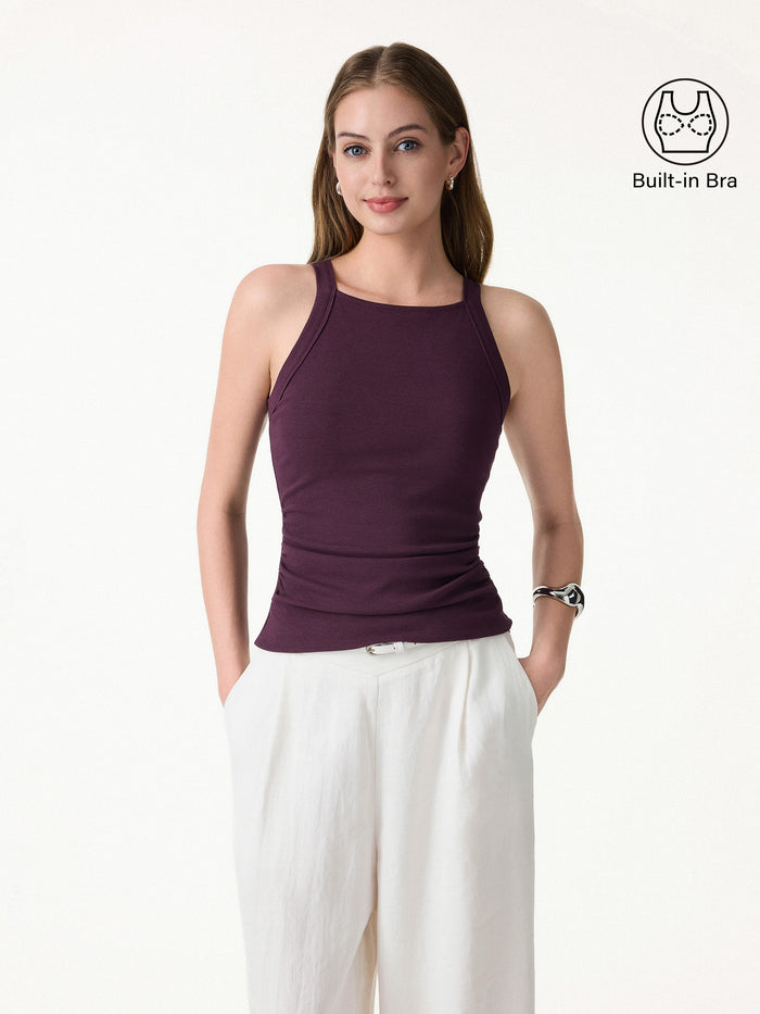 OGLmove Plantive Square Neck Ruched Rib Bra Tank