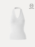 OGLmove Plantive Halter Neck Open Back Bra Tank White XS