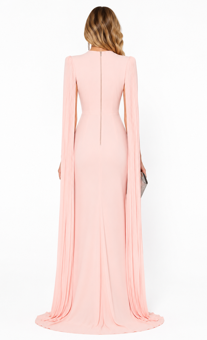 Pleated Cape Sleeve Evening Gown - Grace