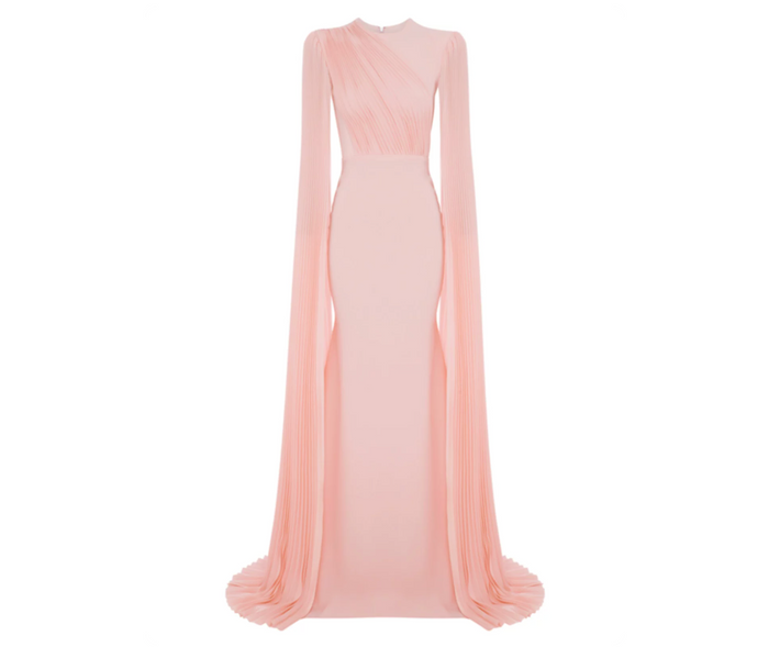 Pleated Cape Sleeve Evening Gown - Grace