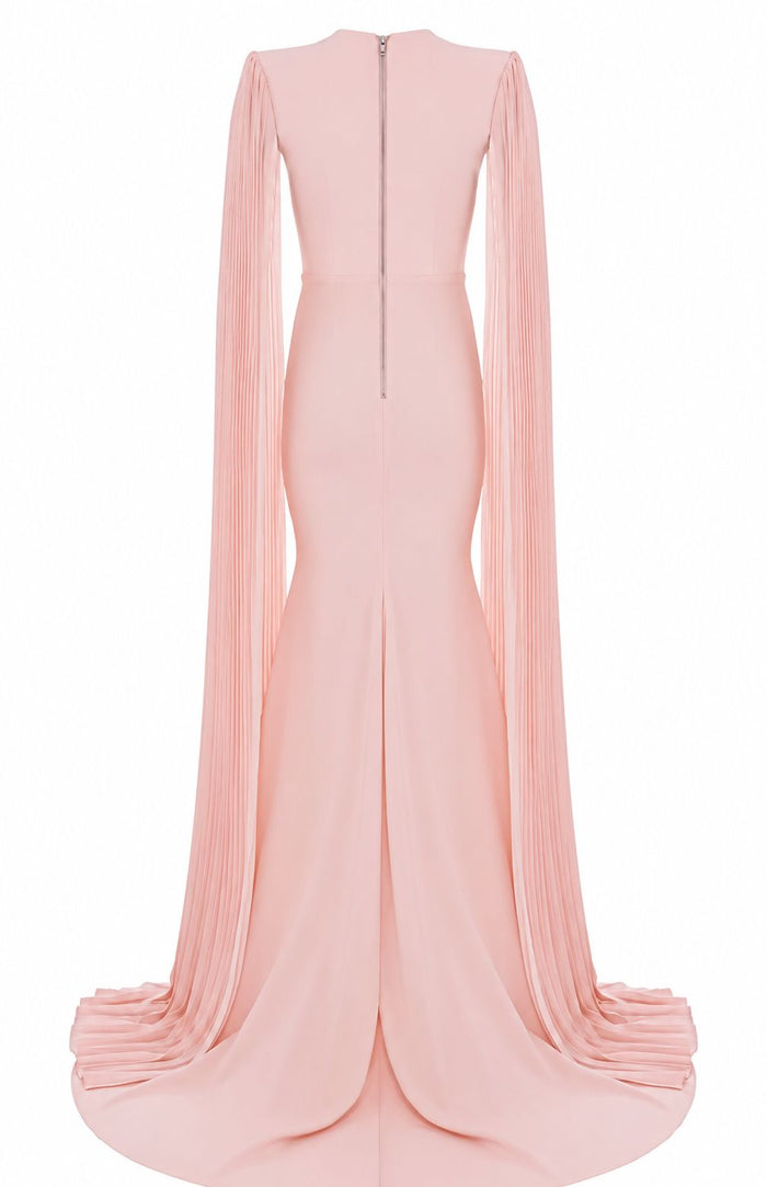 Pleated Cape Sleeve Evening Gown - Grace