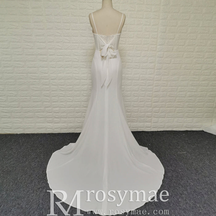 Plunging Vneck Fit and Flare Wedding Dress with Spaghetti Straps - Rosymae