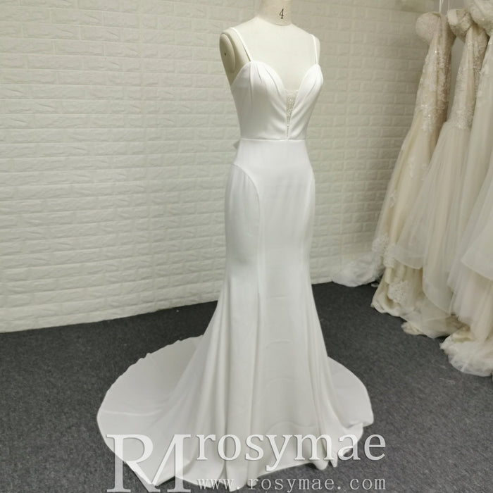 Plunging Vneck Fit and Flare Wedding Dress with Spaghetti Straps - Rosymae