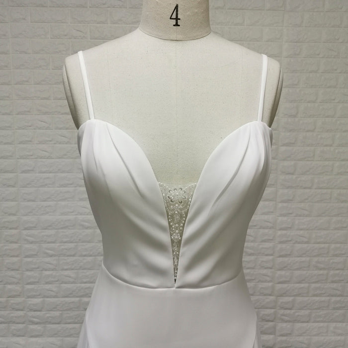 Plunging Vneck Fit and Flare Wedding Dress with Spaghetti Straps - Rosymae