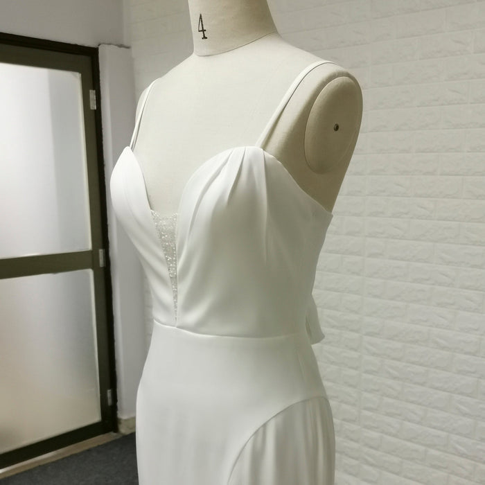 Plunging Vneck Fit and Flare Wedding Dress with Spaghetti Straps - Rosymae