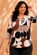 Plus Size Abstract Geometric Print Top