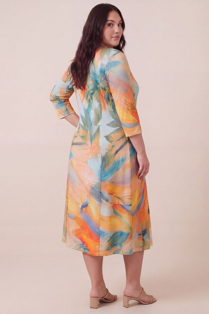 Plus Size Artistic Floral Printed A-Line Dress