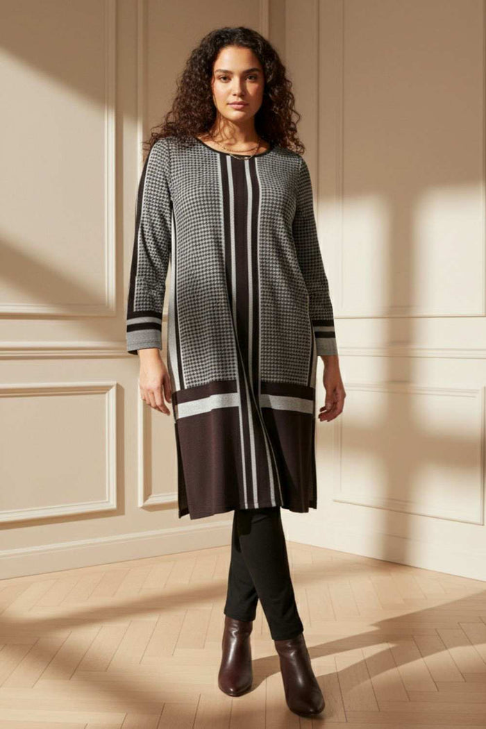 Plus Size Black Beige Stripe SnugWeave™ Winter Kurta