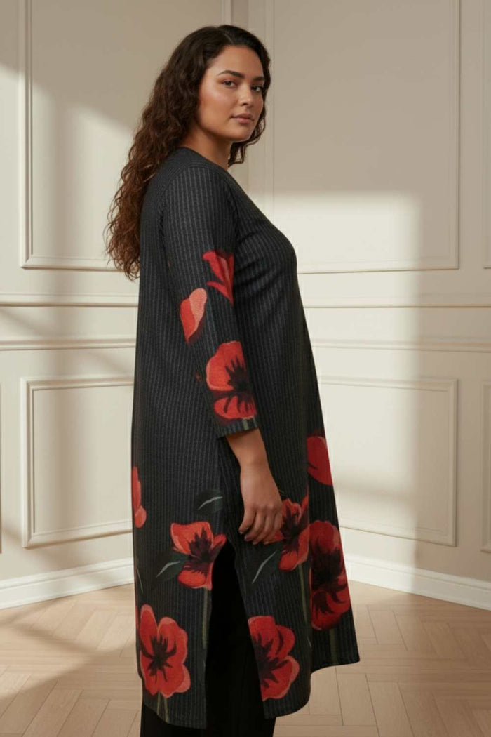 Plus Size Black Floral Borders SnugWeave™ Winter Kurta