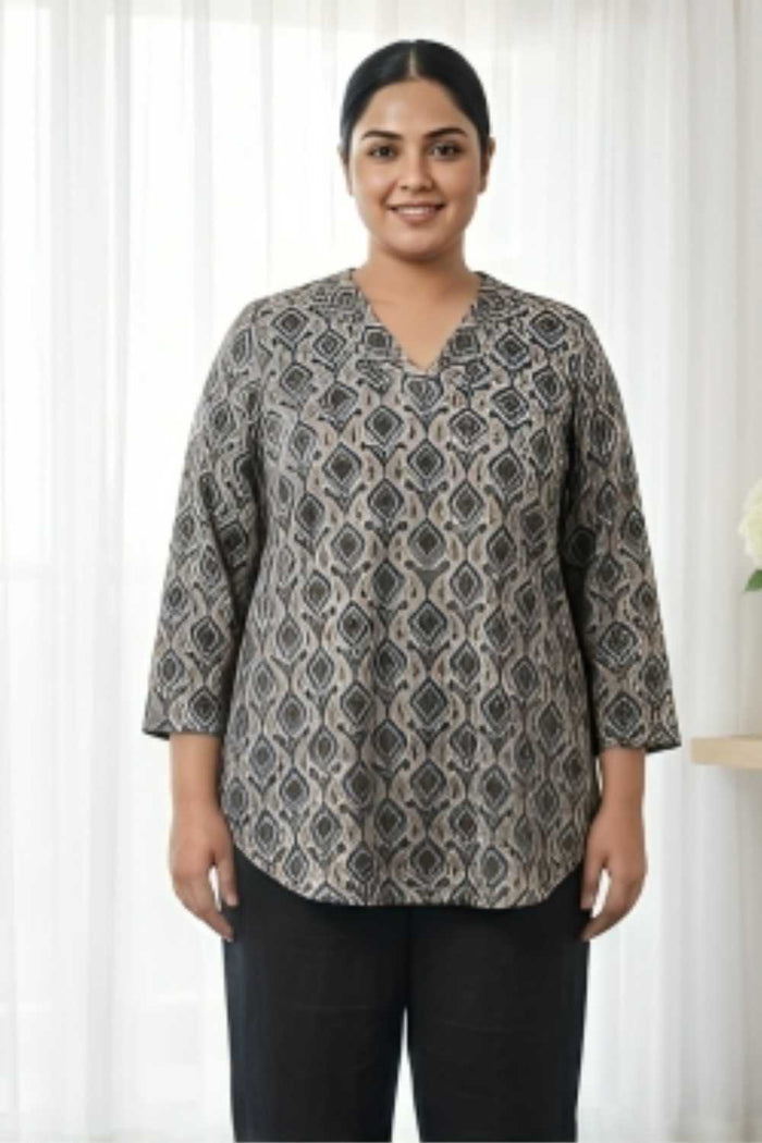 Plus Size Black Floral Borders SnugWeave Winter Top