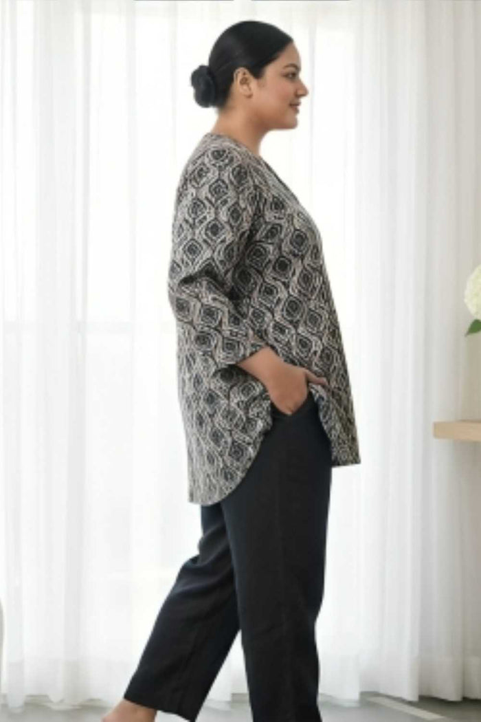 Plus Size Black Floral Borders SnugWeave Winter Top