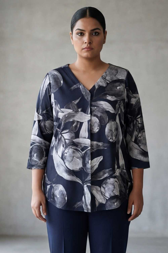 Plus Size Black Floral V Neck  SnugWeave Winter Top