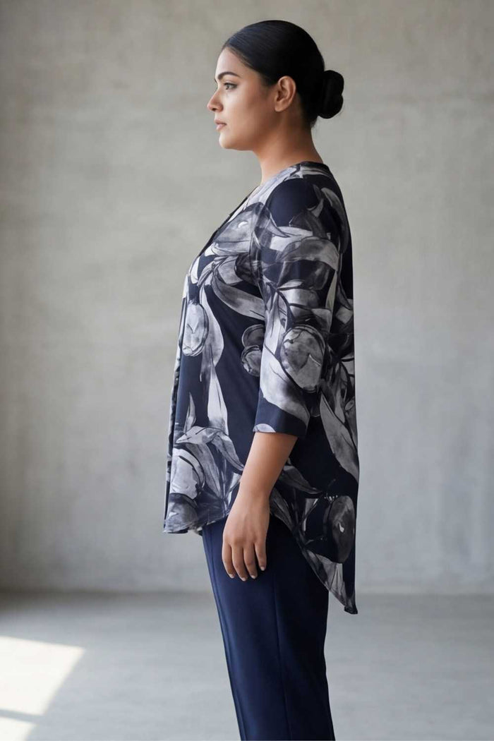 Plus Size Black Floral V Neck  SnugWeave Winter Top