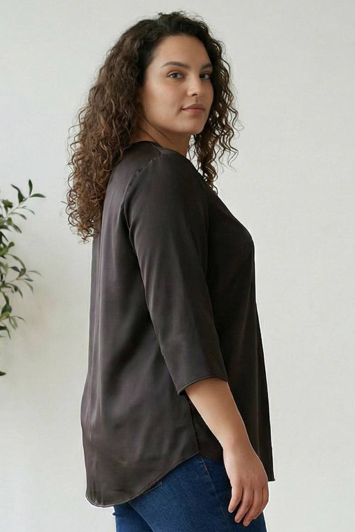 Plus Size Black Satin Centre Pleat Top
