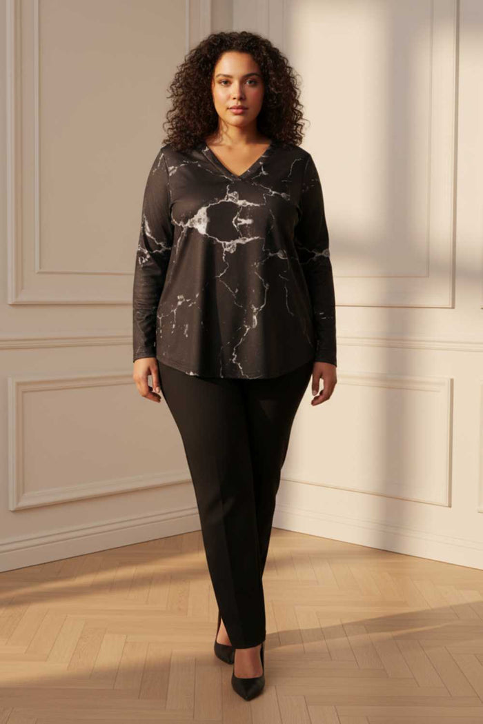 Plus Size Black SnugWeave Winter Top - V Neck