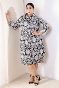 Plus Size Black & White Floral Print Cotton Shirt Dress