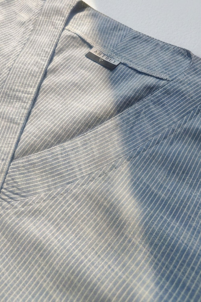 Plus Size Blue Chambray Pinstripe Sleeveless Cotton Midi Dress
