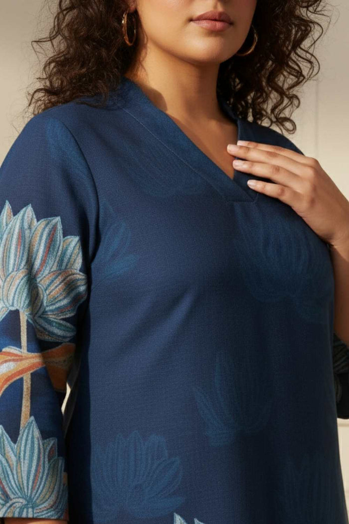 Plus Size Blue Floral SnugWeave™ Winter Kurta