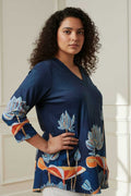 Plus Size Blue Floral SnugWeave Winter Top