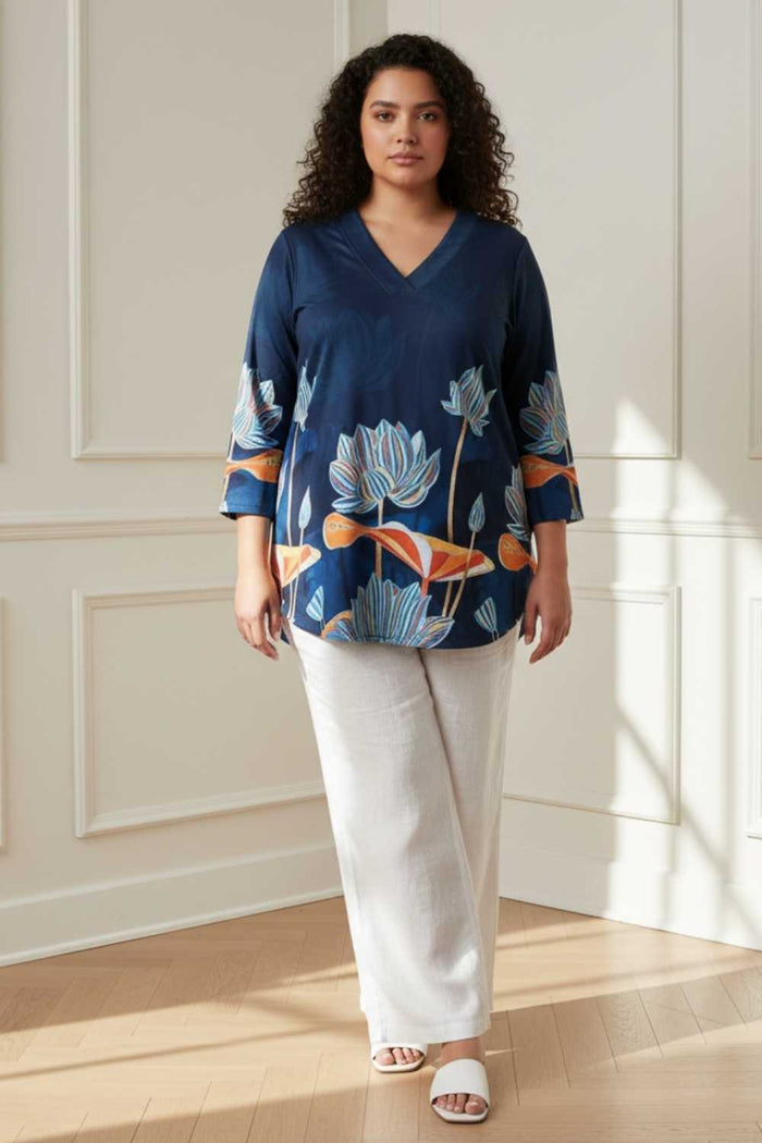 Plus Size Blue Floral SnugWeave Winter Top