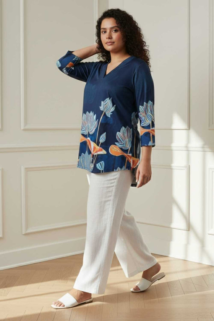 Plus Size Blue Floral SnugWeave Winter Top