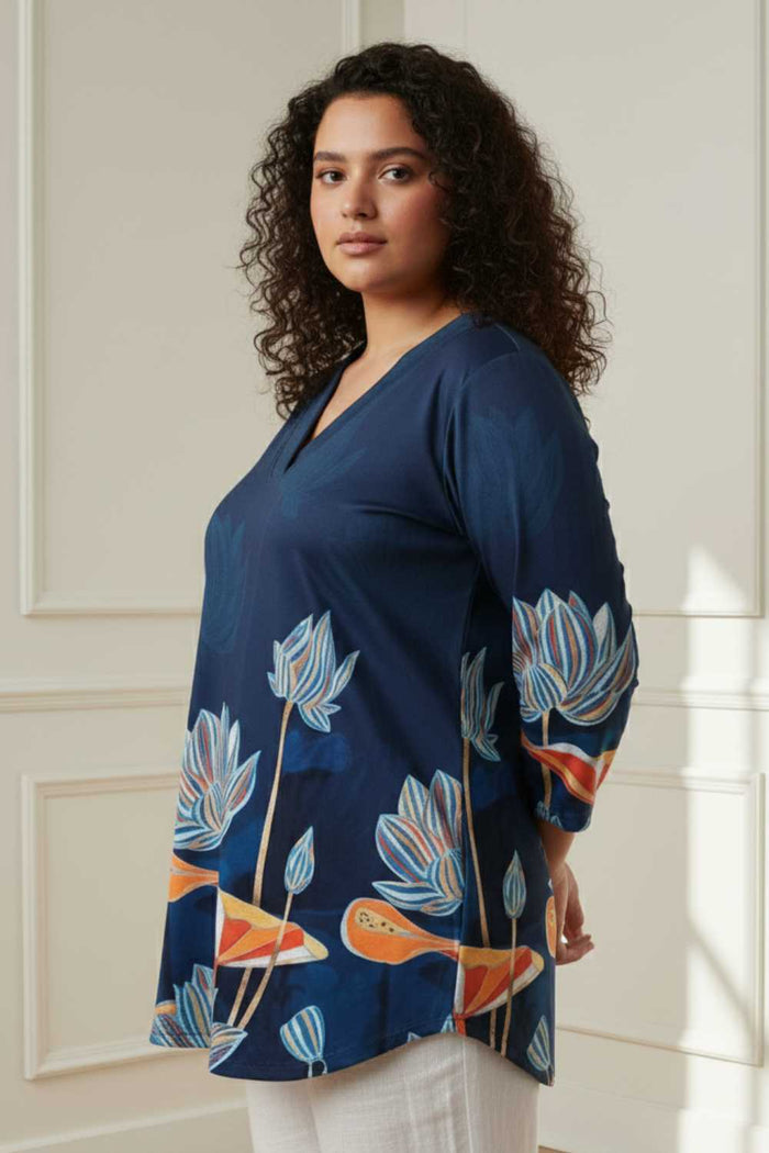 Plus Size Blue Floral SnugWeave Winter Top