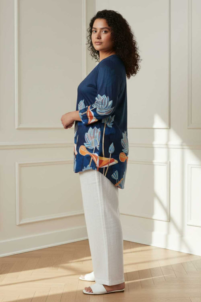 Plus Size Blue Floral SnugWeave Winter Top