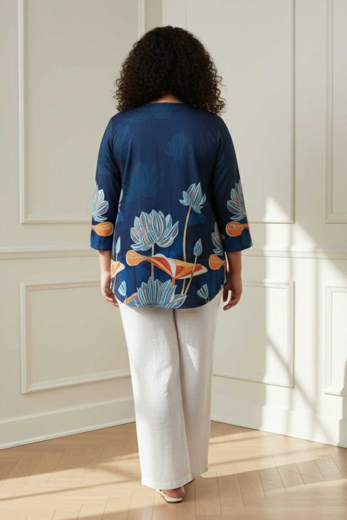 Plus Size Blue Floral SnugWeave Winter Top