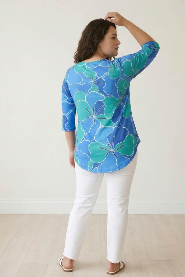 Plus Size Blue Green Abstract Centre Pleat Top