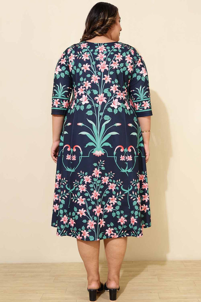 Plus Size Blue Green Floral A Line Dress