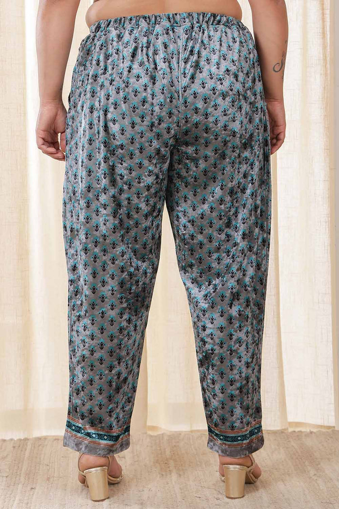 Plus Size Blue Grey Velvet Coord Set