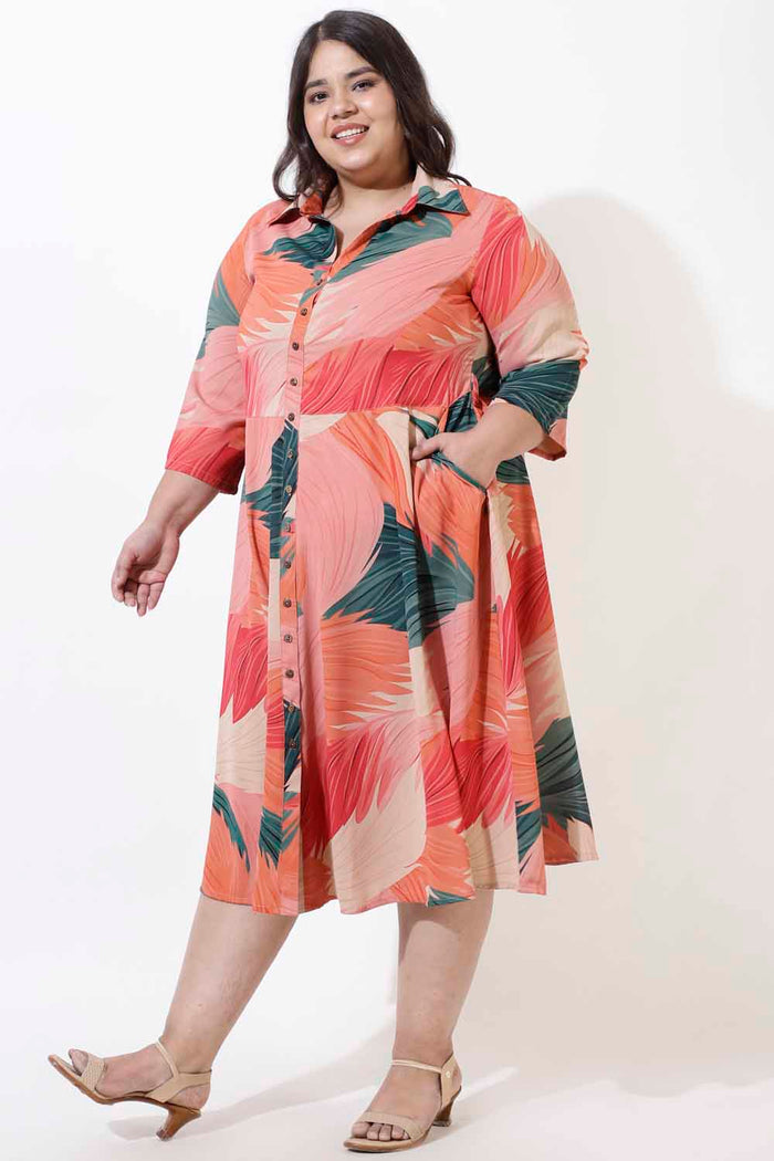 Plus Size Bright Tropical Crepe Shirt Dress