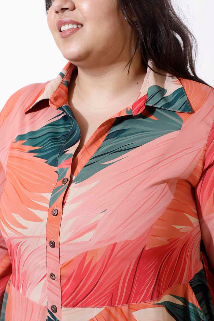 Plus Size Bright Tropical Crepe Shirt Dress