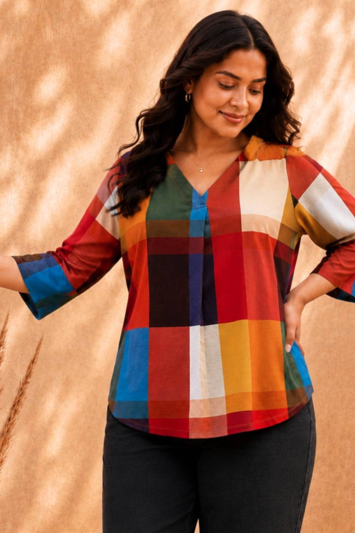 Plus Size Checkered Breeze Print Top