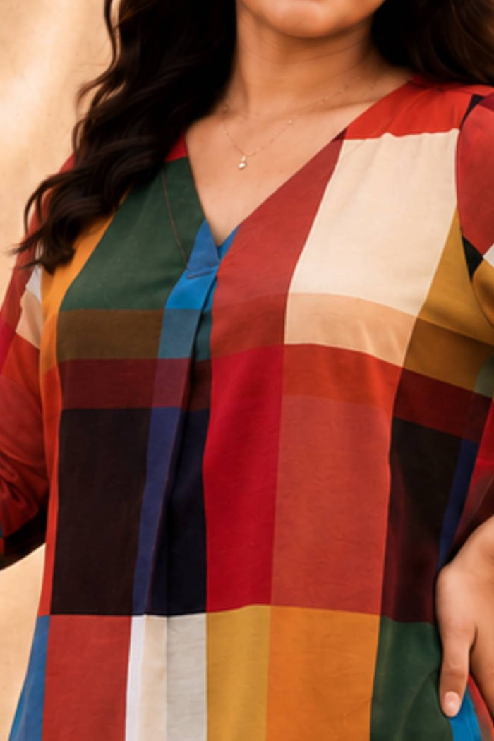 Plus Size Checkered Breeze Print Top