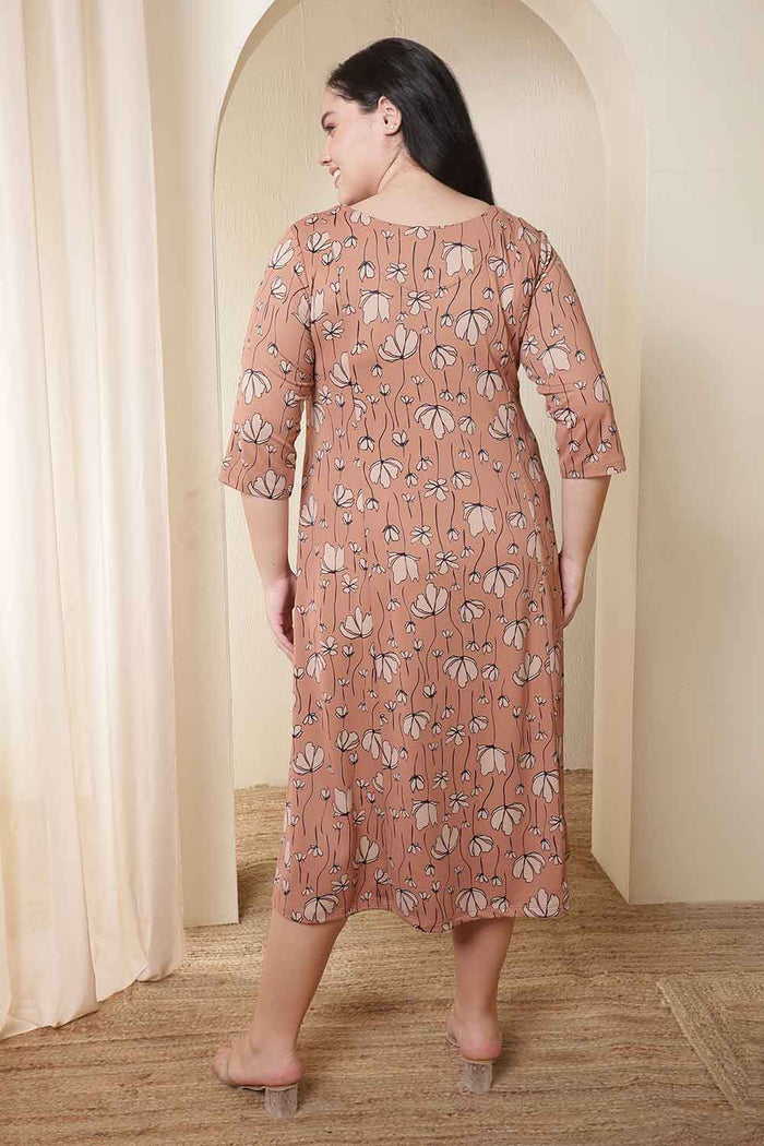 Plus Size Dusty Pink Floral Print A-Line Dress
