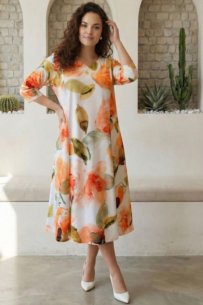 Plus Size Elegant Pastel Floral Print A-Line Dress