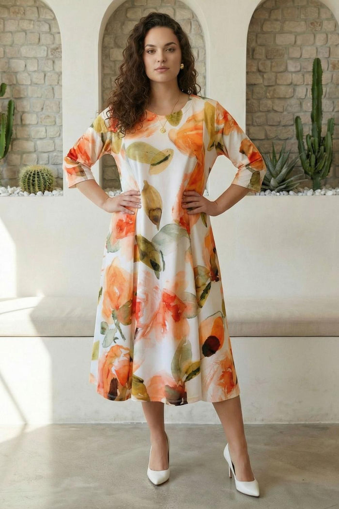 Plus Size Elegant Pastel Floral Print A-Line Dress