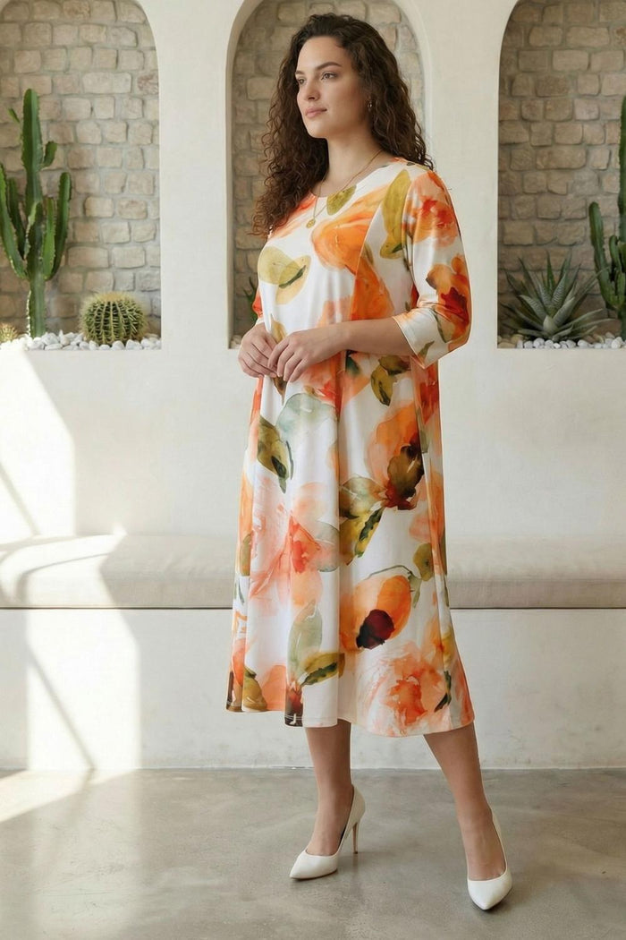 Plus Size Elegant Pastel Floral Print A-Line Dress