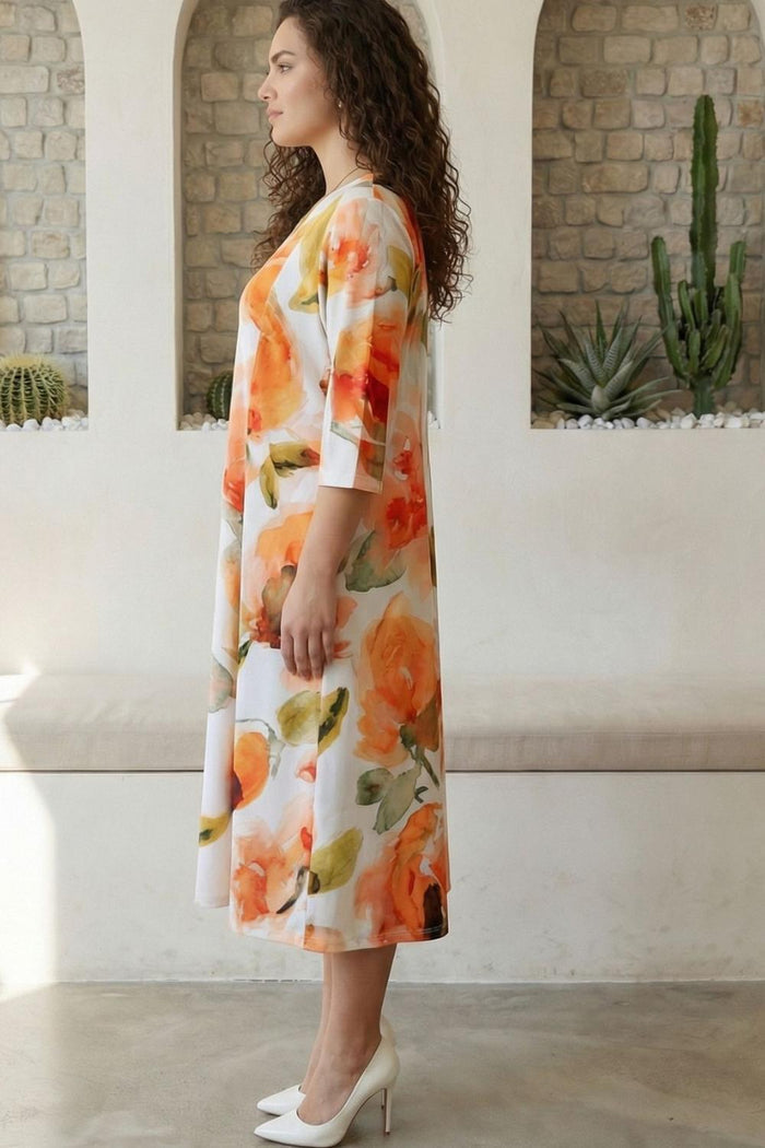 Plus Size Elegant Pastel Floral Print A-Line Dress