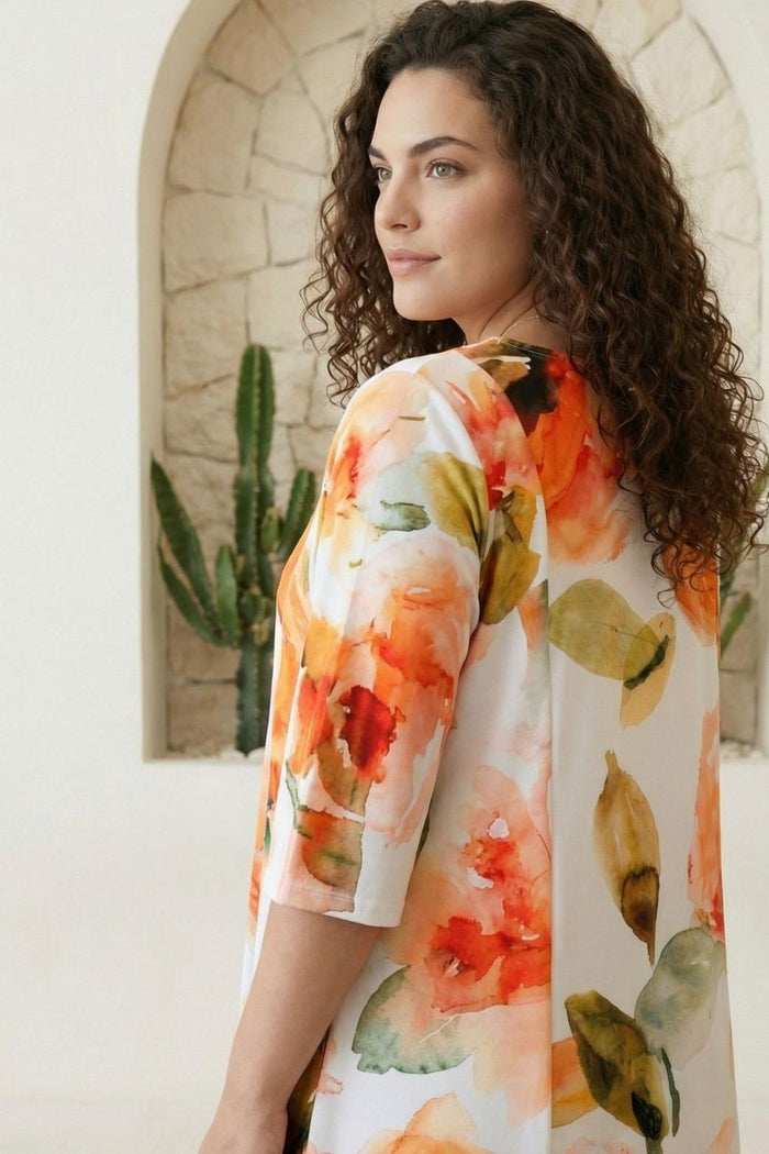 Plus Size Elegant Pastel Floral Print A-Line Dress