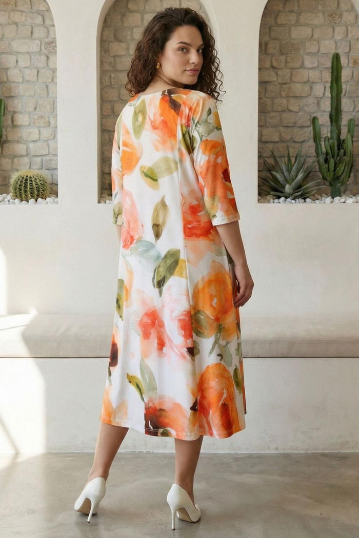Plus Size Elegant Pastel Floral Print A-Line Dress