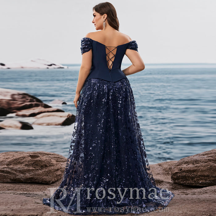 Plus Size Elegant Sequin Splicing Formal Evening Dress Women Party Gown - Rosymae